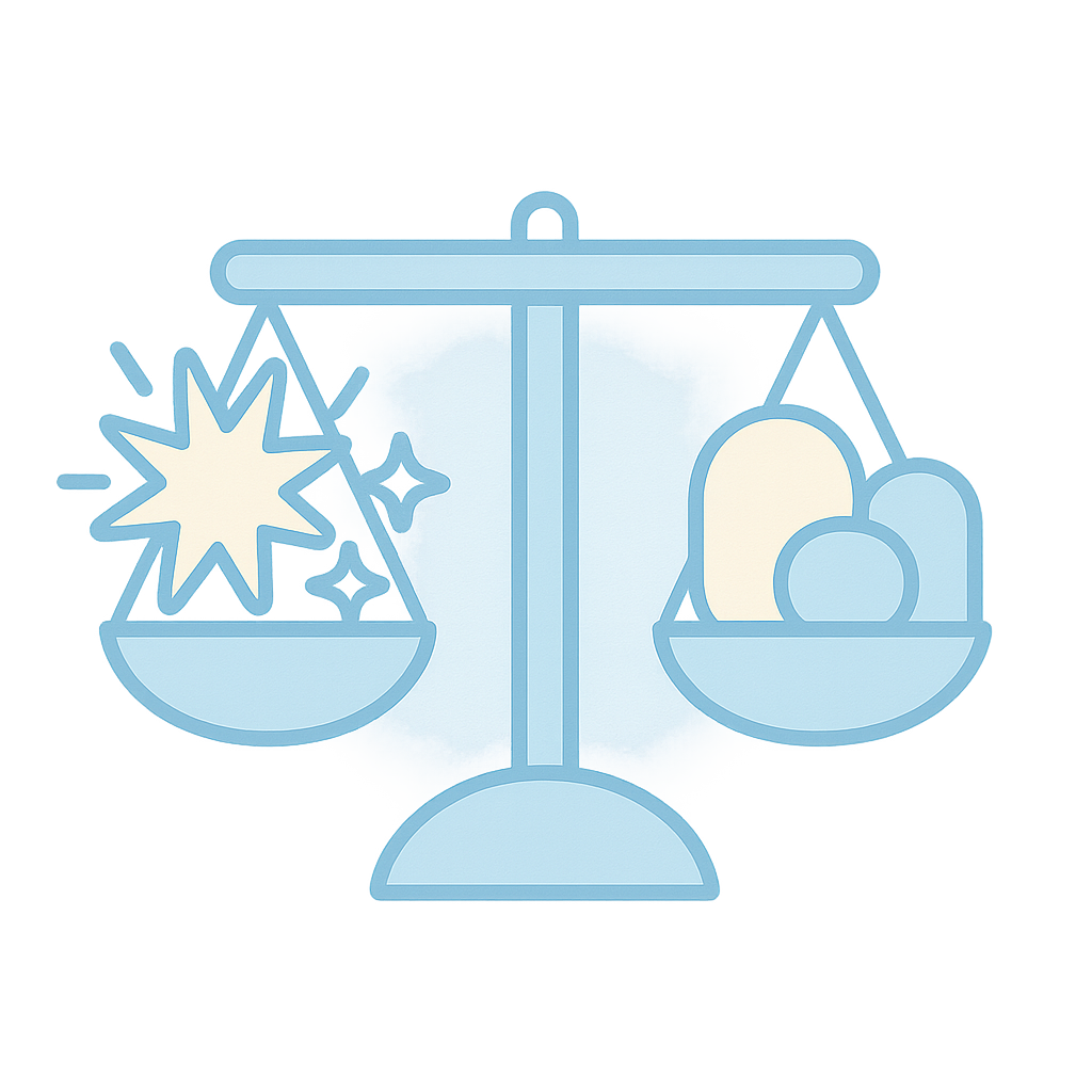 Balanced scale showing bright chaotic shapes vs calm soft shapes